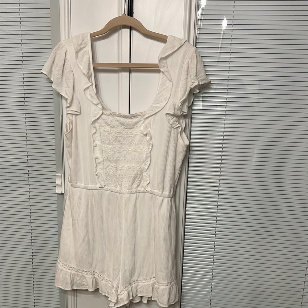 American Eagle Outfitters White Ruffled Jumpsuit